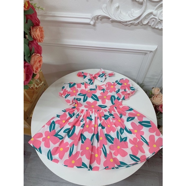Váy hoa bé gái xinh xắn 🌷tặng kèm nơ đầu