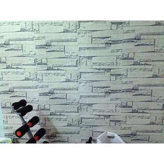 combo 10m giấy dán tường giả đá 3d xám