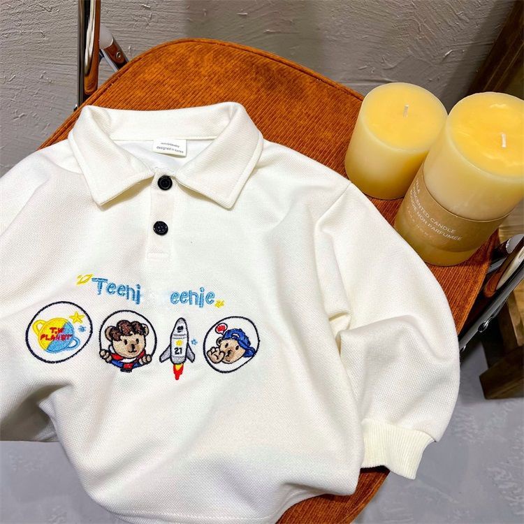 [Babycat] Hàng Có Sẵn Áo Thun polo Tay Dài Dáng Rộng Thêu Hình Gấu Thời Trang Mùa Thu Phong Cách Nhật Bản Mới Cho Bé Trai Và Bé Gái @
