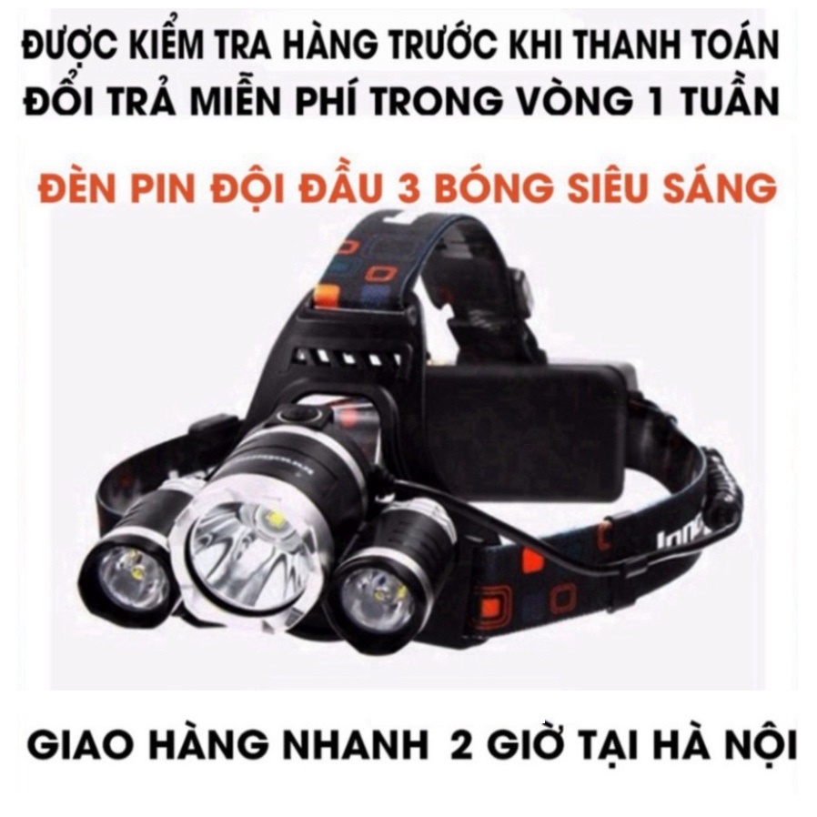 Đèn Pin Đội Đầu Siêu Sáng Chống Nước Cao Cấp 3 Bóng Led Chính Hãng Ultrafire - Bảo Hành Uy Tín