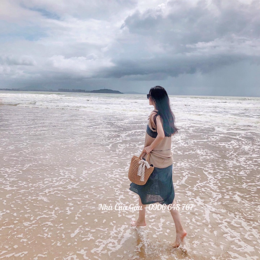 Túi cói dây nơ cực xinh về đủ 3 màu chanh sả