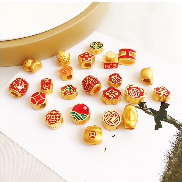 Vòng Tay Chuỗi Hạt Bằng Đồng Mạ Vàng Phong Cách Trung Hoa Cổ Điển diy