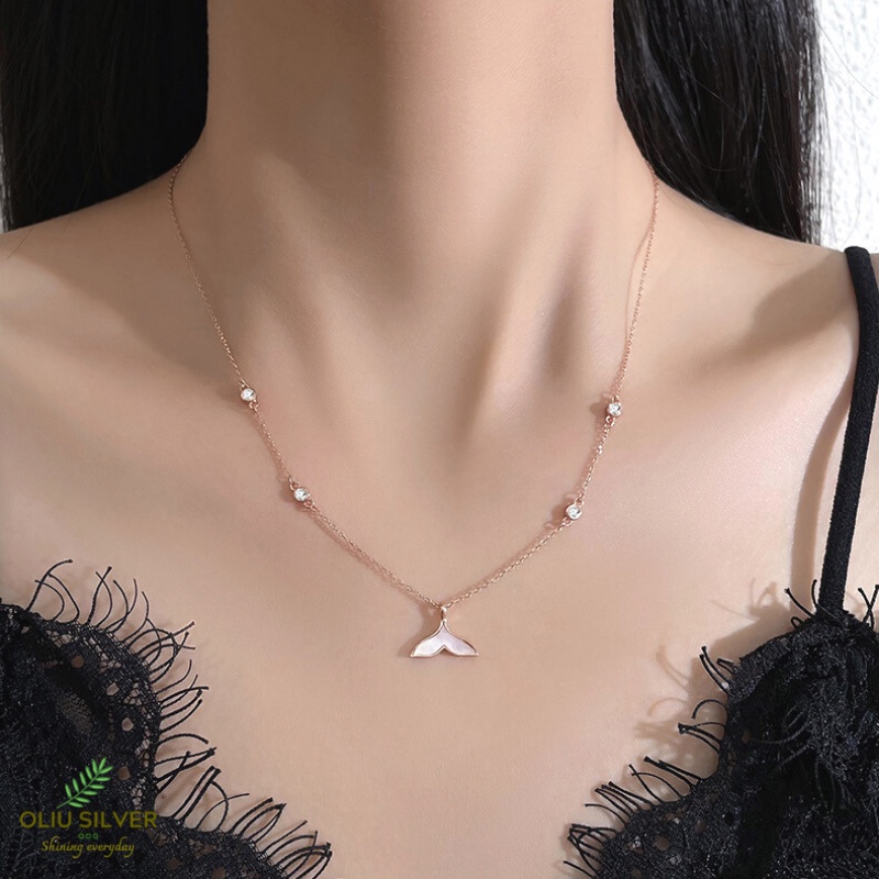 Dây Chuyền Bạc S925 Đuôi Nàng Tiên Cá Đính Đá Zircon Xinh Xắn | Vòng Cổ Nữ Trang Sức Bạc Thời Trang