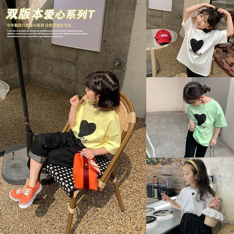 Áo thun cotton tay ngắn in hình trái tim màu sắc xinh xắn thời trang mùa hè dành cho bé gái