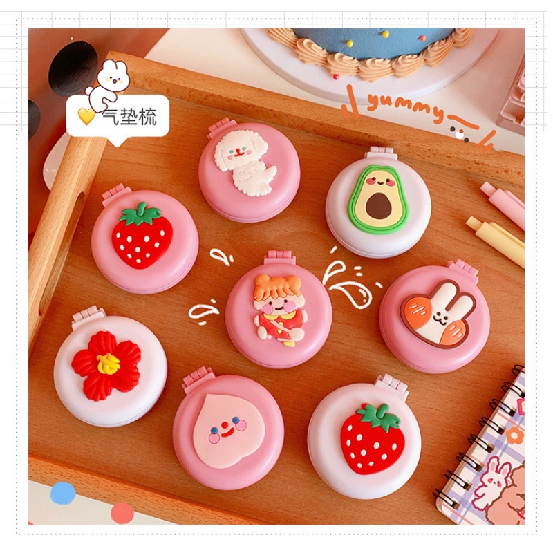 Lược cao su mềm mát xa tích hợp gương thiết kế hoạt hình dễ thương