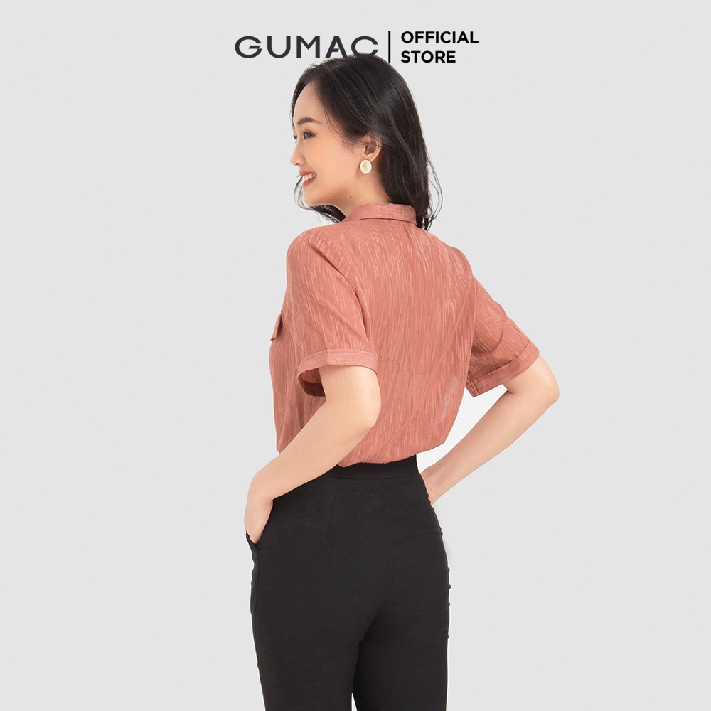 Áo sơ mi nữ thời trang GUMAC form rộng thiết kế hai nắp túi AB12023 chất liệu vải voan sọc -  mẫu mới