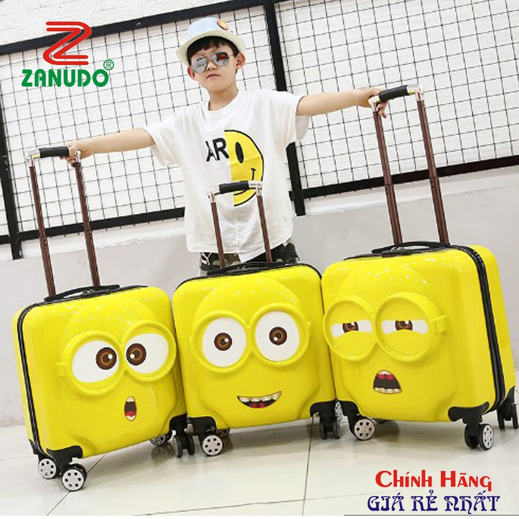 Vali nhựa kéo size 18 - MINION 3 biểu cảm, món quà cho bé yêu màu hè. Nhựa an toàn khi sử dụng