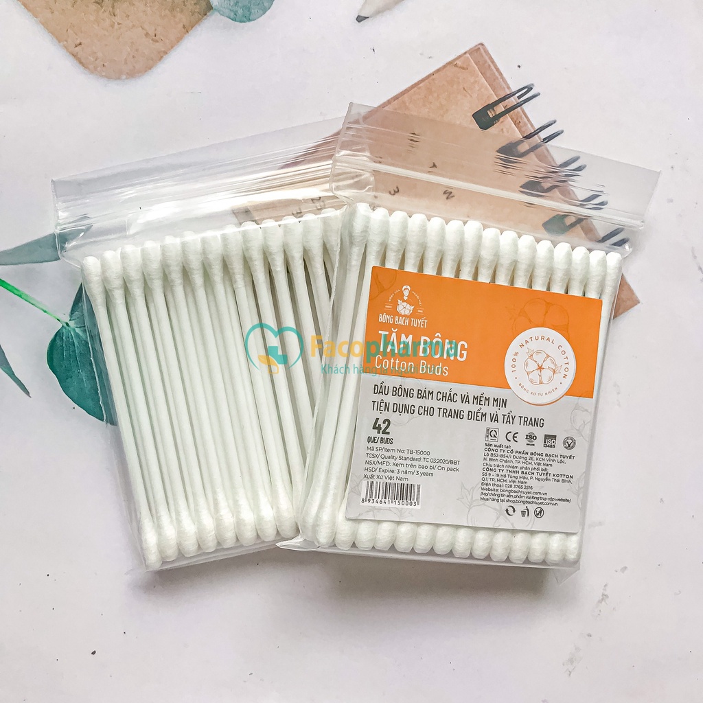 Tăm bông người lớn Cotton Buds Bông Bạch Tuyết mềm mịn tiện dụng cho trang điểm và tẩy trang