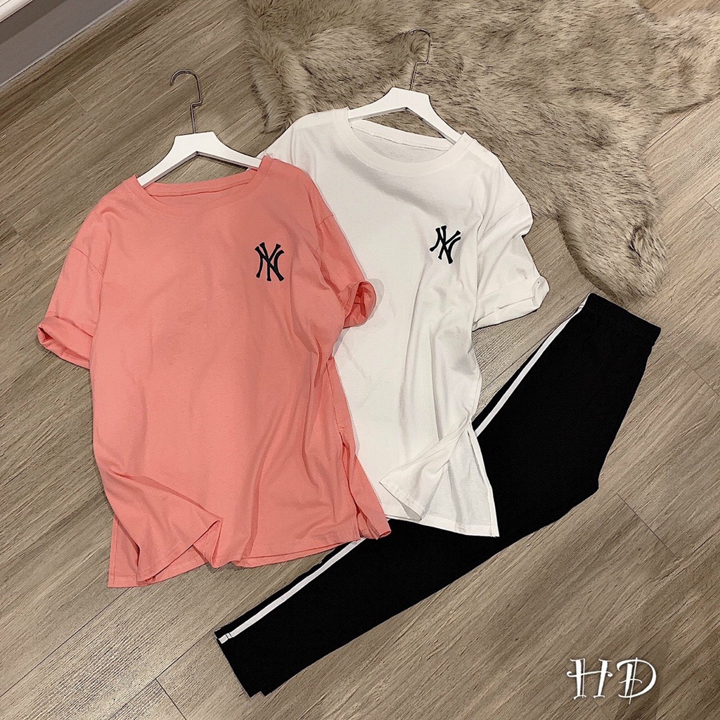 Set bộ thể thao thêu logo NY quần legging viền áo xẻ tà - ẢNH THẬT SHOP CHỤP