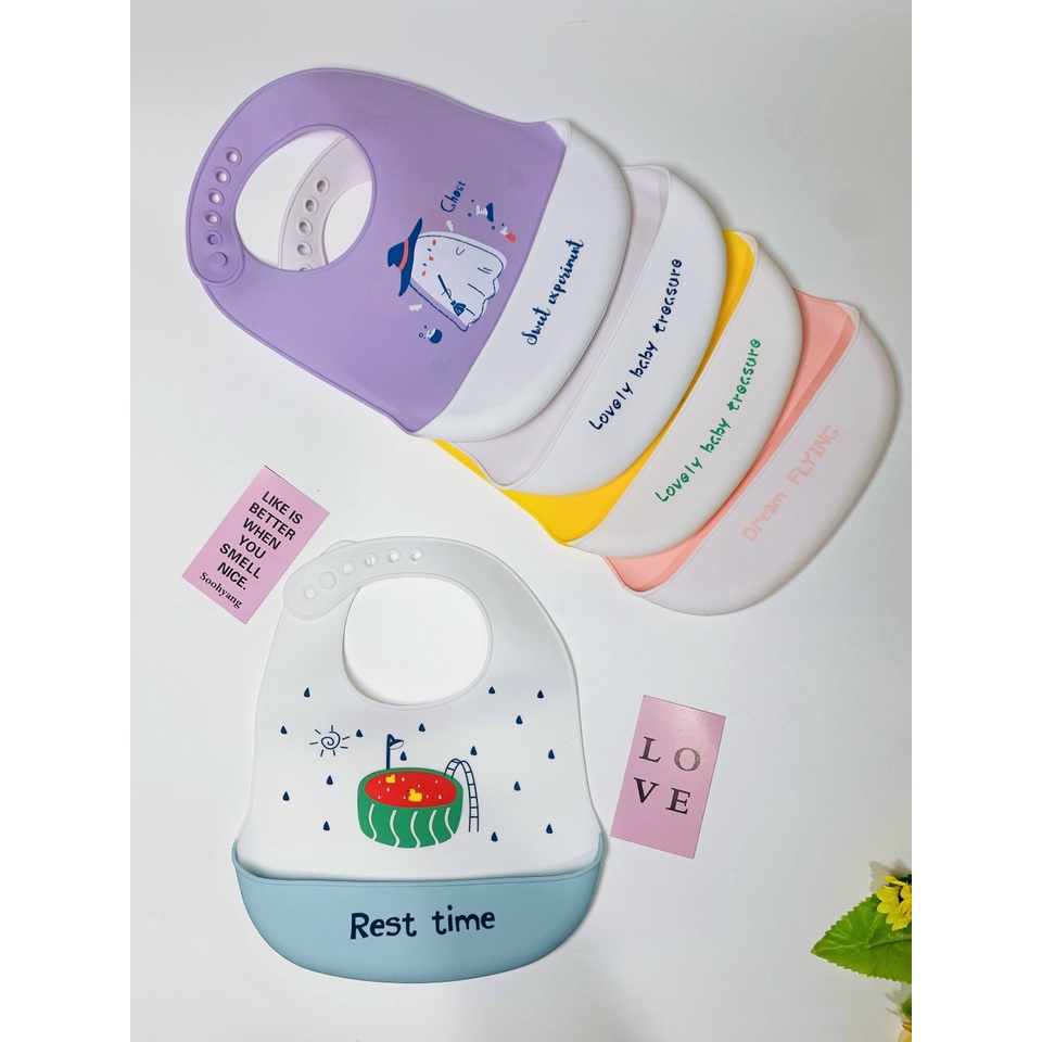 Yếm Ăn Dặm Silicon Có Máng Cao Cấp - Sạch Sẽ, An Toàn Cho Bé Ăn Dặm