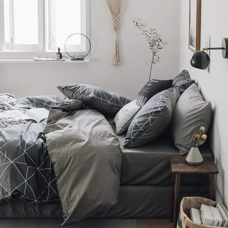 Bộ chăn ga gối cotton poly Lidaco decor phòng ngủ vintage - Kẻ caro bàn cờ