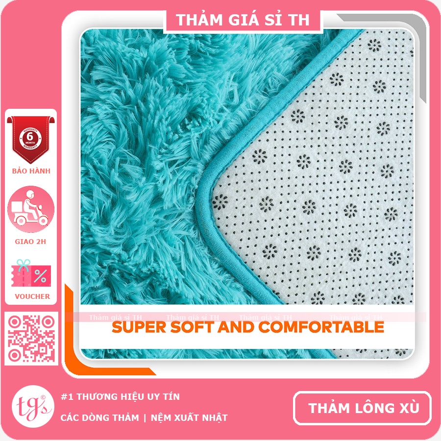 Thảm Lông Trải Sàn Phòng Ngủ Lông Xù Xanh Nước Biển 100x160