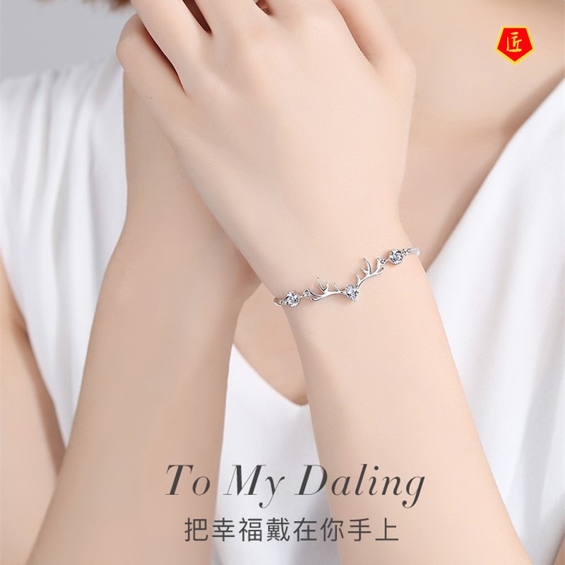 (Hàng Có Sẵn) Vòng Tay Bạc 925 Hình Sừng Hươu Đơn Giản