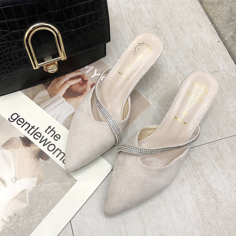 NEW Sale#Dép Baotou phong cách Hàn Quốc nữ mùa hè đi giày cao gót mũi nhọn đế bệt nửa kéo . ! : : ' :