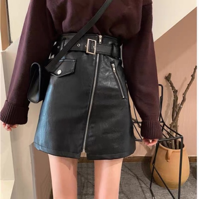 Chân váy da khoá dọc