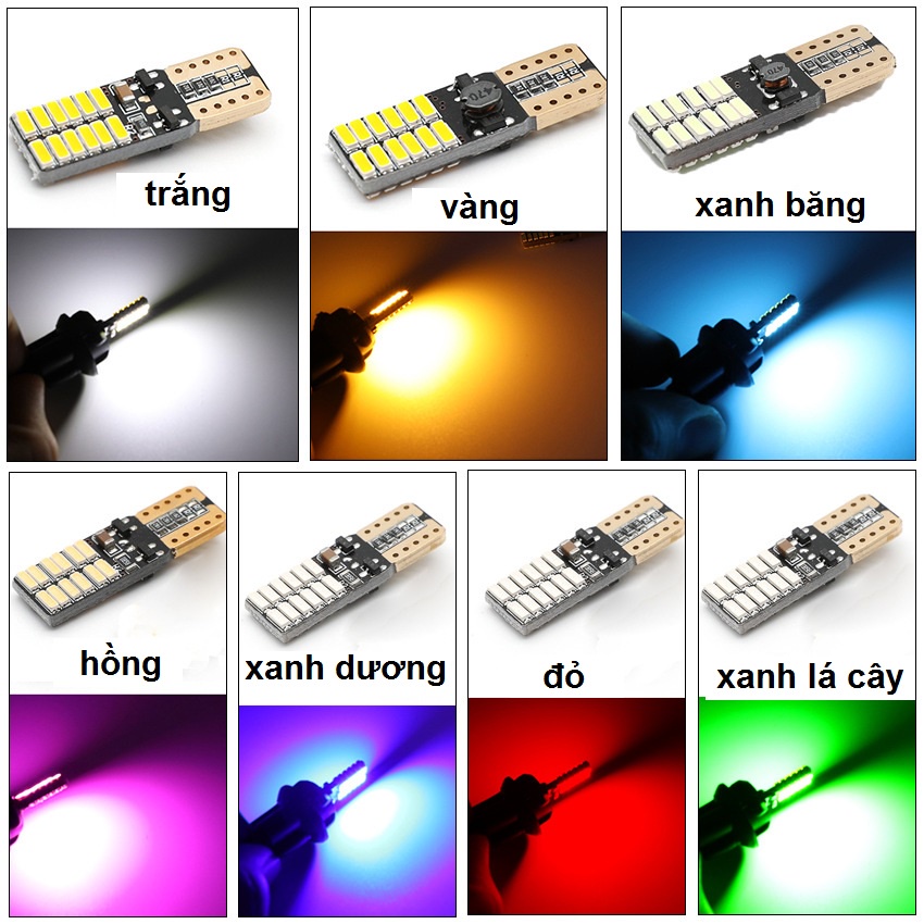 (BH 6 tháng) Bóng Led T10 siêu sáng đủ màu chip 4014 dùng cho đèn nội thất, đờ mi, xi nhan, biển số, đồng hồ,...