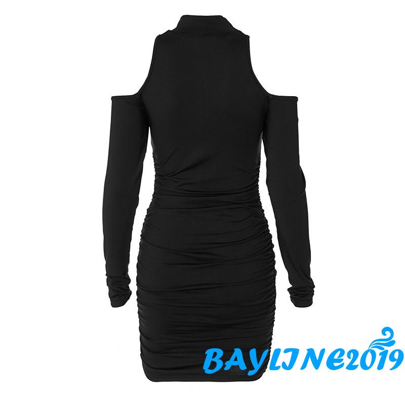 Đầm trễ vai tay dài màu trơn size S/M/L thời trang cho nữ