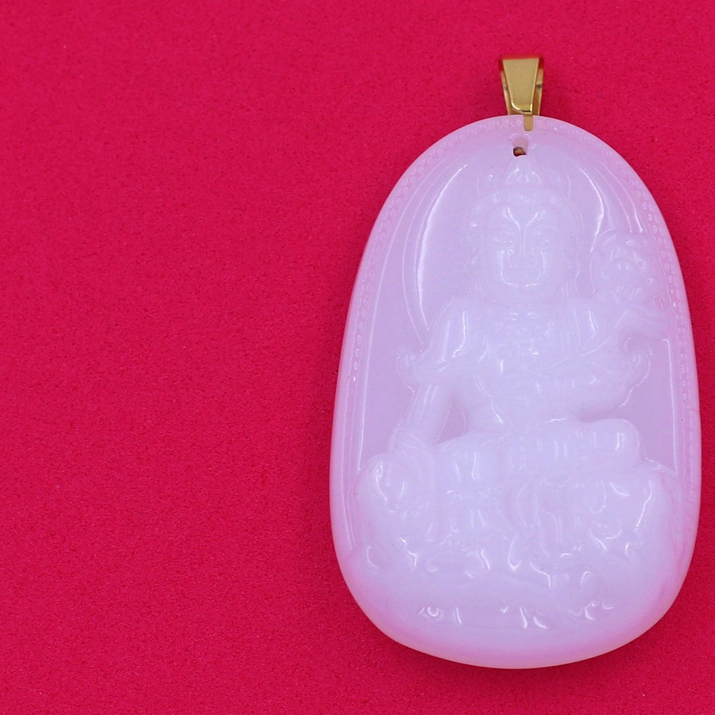 Mặt dây chuyền Bồ Tát Phổ Hiền đá tự nhiên trắng 4.3cm - Phật bản mệnh tuổi Thìn, Tỵ - Tặng kèm móc inox