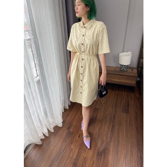 Đầm sơmi cotton Hoa dáng midi. Hình thật shop chụp