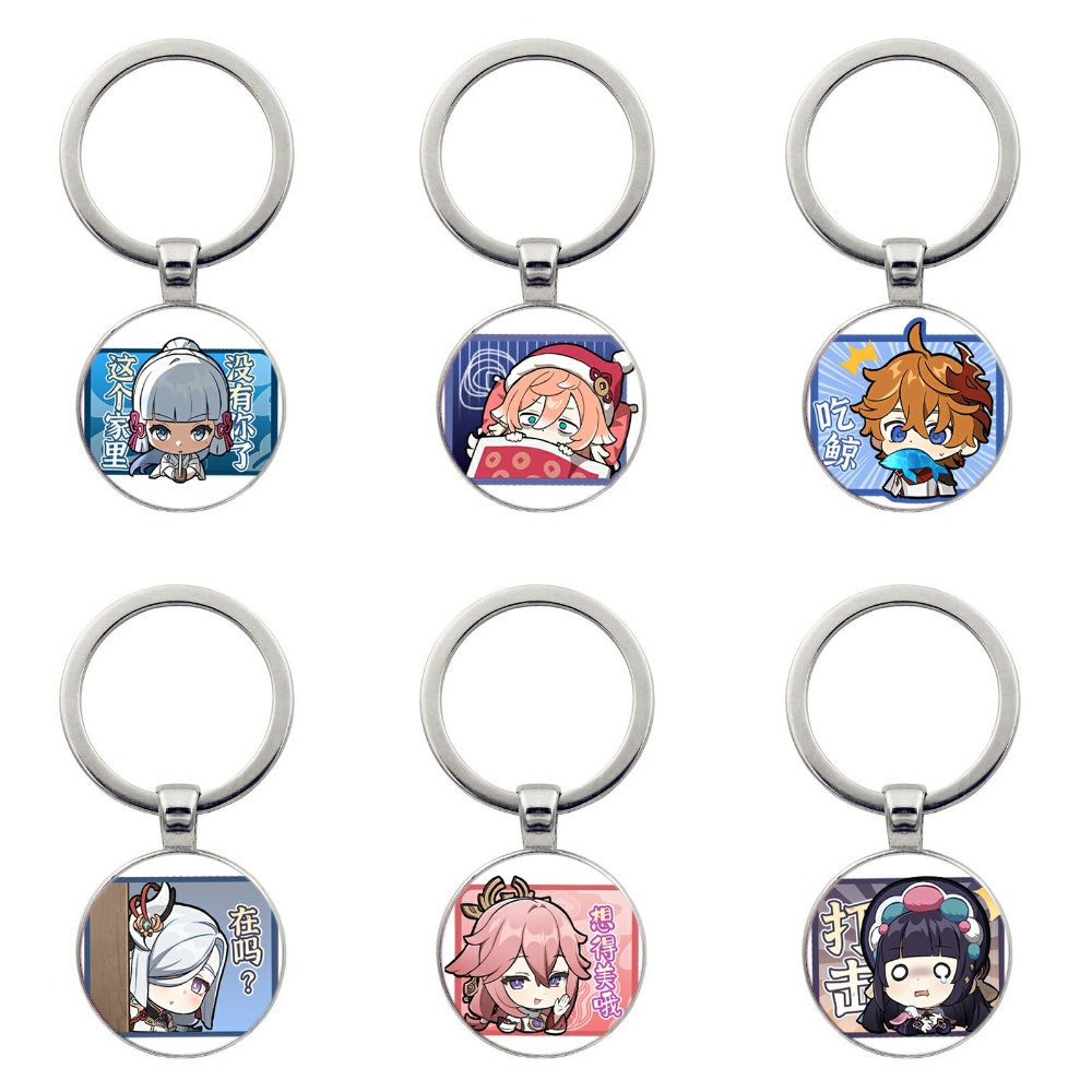 Móc khóa tròn kim loại hình GENSHIN IMPACT ver CHỮ NHẬT game anime chibi xinh xắn độc đáo