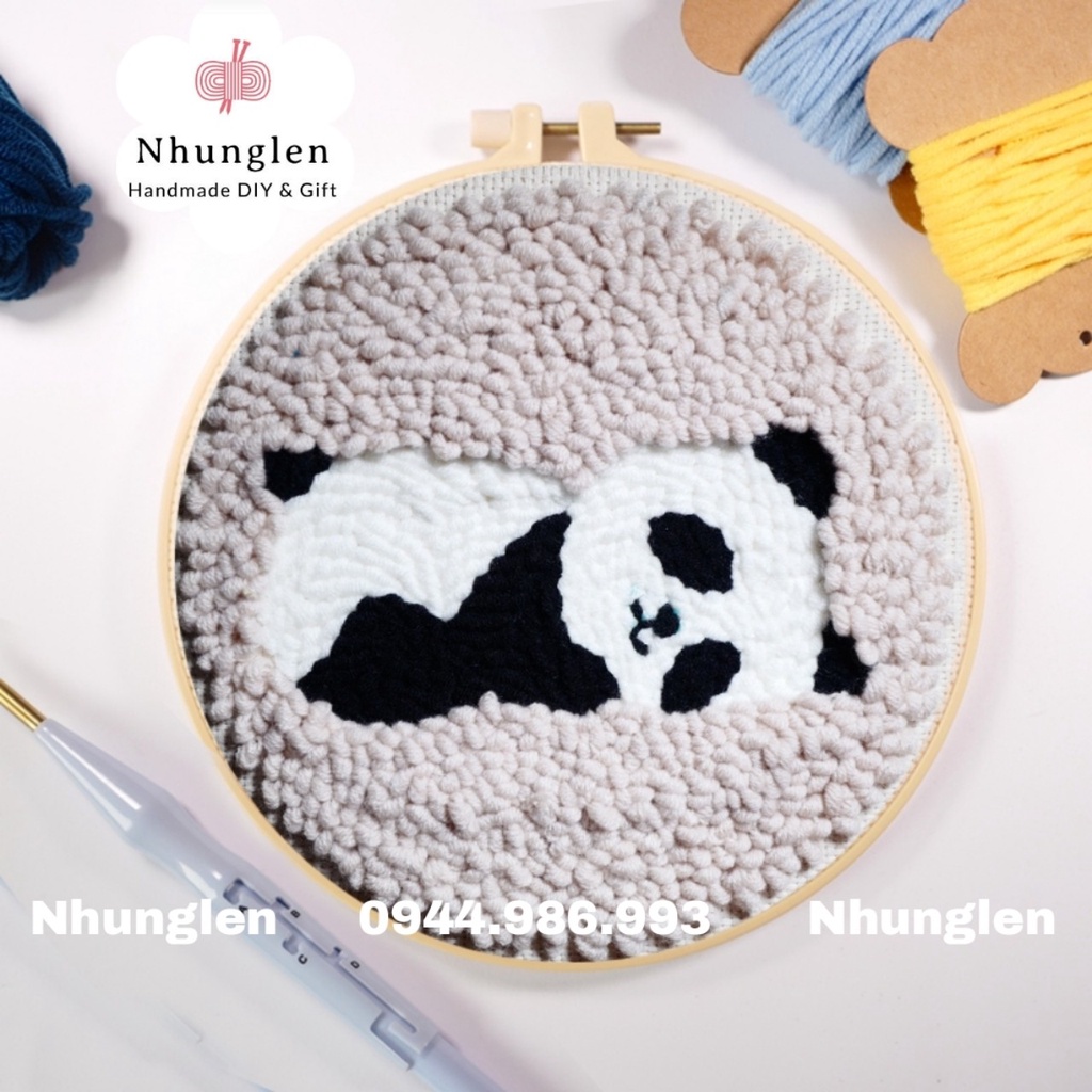 DIY Bộ Thêu Len Xù Gấu Trúc Panda - Punch Needle Decor - Qùa Tặng Handmade Ý Nghĩa