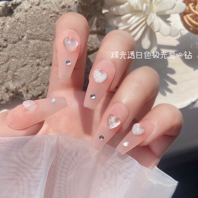Phụ Kiện Trang Trí Móng Tay Hình Trái Tim Ba Chiều Màu Ánh Ngọc Trai Lấp Lánh