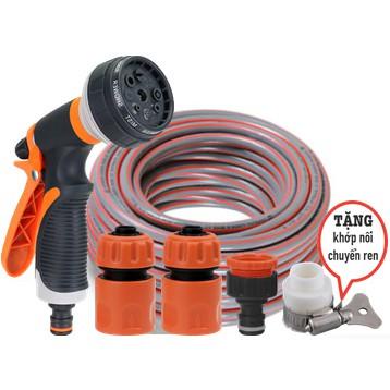 Bộ vòi tưới cây rửa xe Lionking 10-30 mét. Ống nước kết cấu 3 lớp, vòi phun nhựa 5 kiểu phun. Bao gồm rulo cuộn ống
