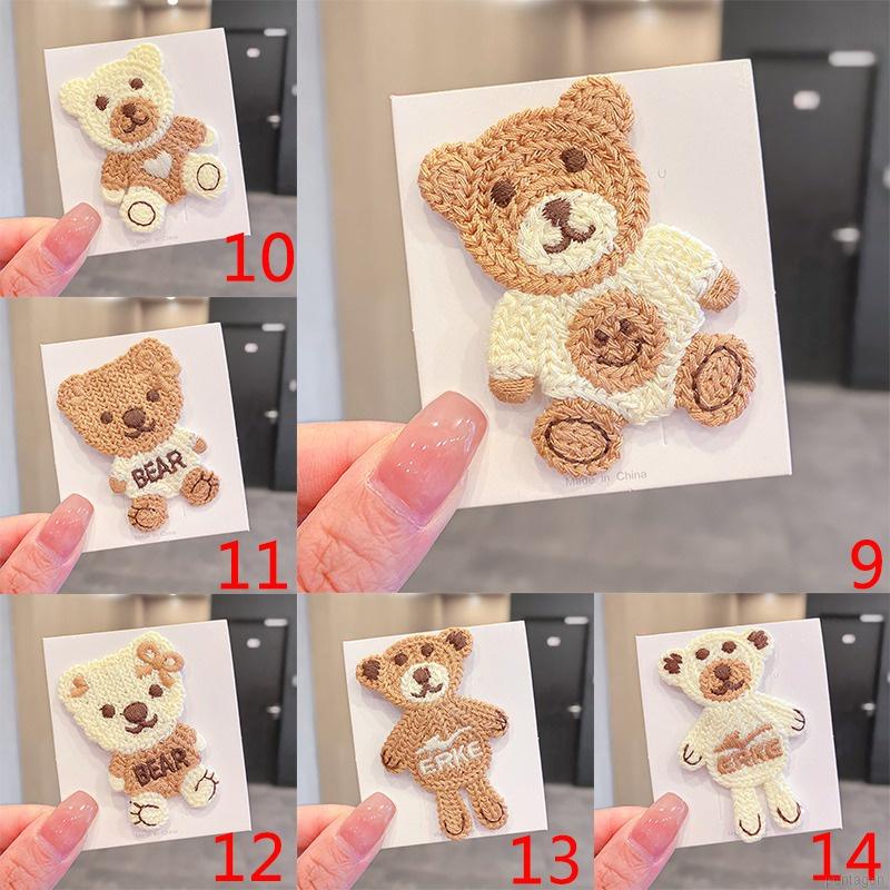 Kẹp tóc vải dệt kim hình gấu/thỏ hoạt hình dễ thương 14 phong cách cho bé gái