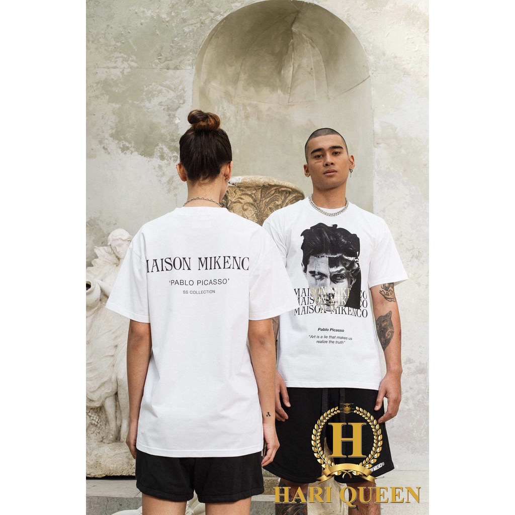 Áo phông Mikenco PABLO form rộng đẹp tay lỡ kiểu hàn quốc vải cotton HARIQUEEN - Áo thun tay lỡ nam nữ unisex freesize