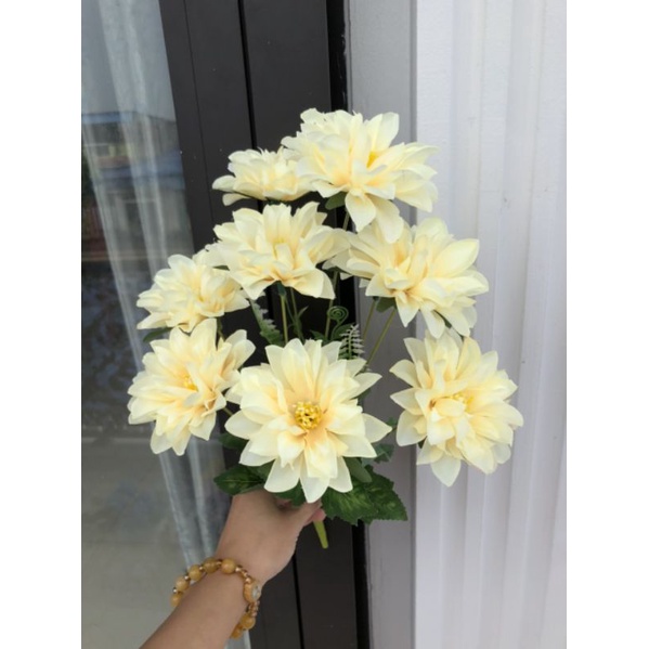 Cụm Hoa Thược Dược 9 bông Size 8cm_ Hoa Lụa Cao Cấp