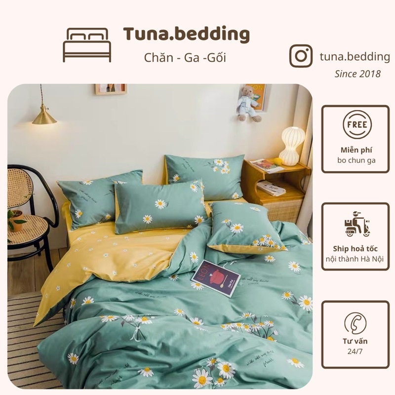 CHĂN GA POLY CÚC HOẠ MI XANH