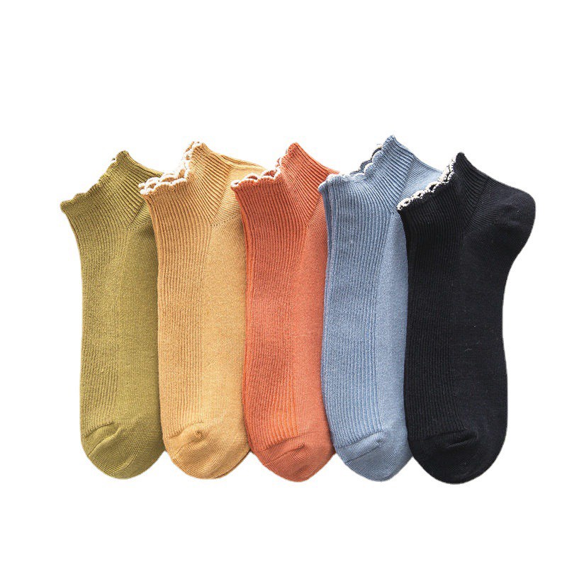 Set 10 Đôi Tất Len Gân Cho Nữ Bèo Nhún Phối Viền Kiểu Mới