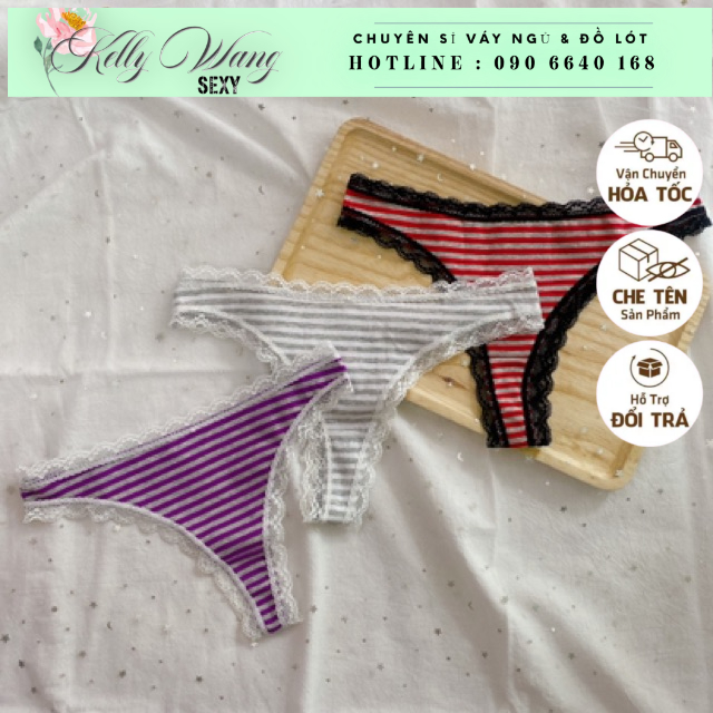 Ck023  - Quần lót lọt khe cotton mềm phối ren - Kellywang