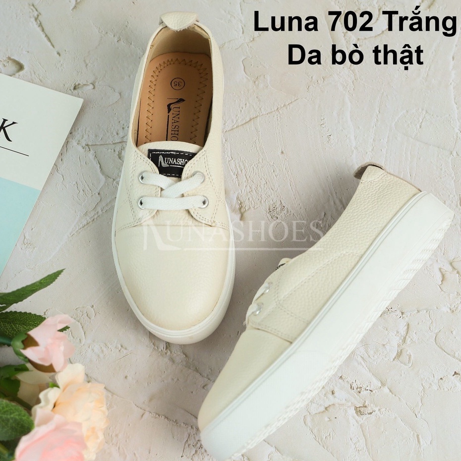 Giày sneaker nữ cao 2p da bò thật LUNASHOES 702 giầy slip on tăng chiều cao siêu đẹp bảo hành 2 năm