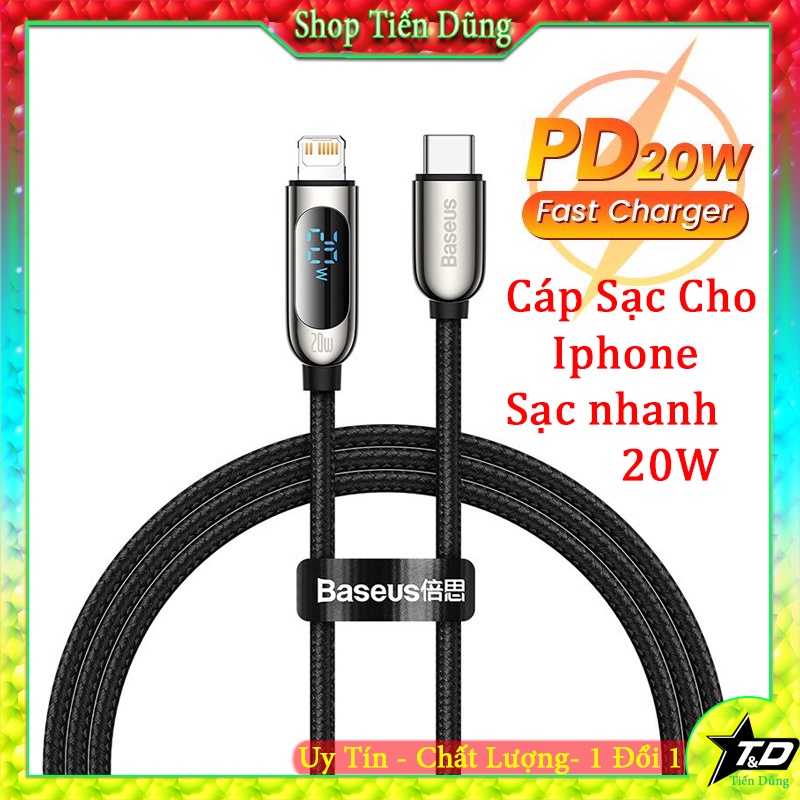 Cáp Sạc Nhanh Baseus CATLSK-01 Chân Type-C sang 20W Có Màn Hình Led Hiển Thị Dây Dù