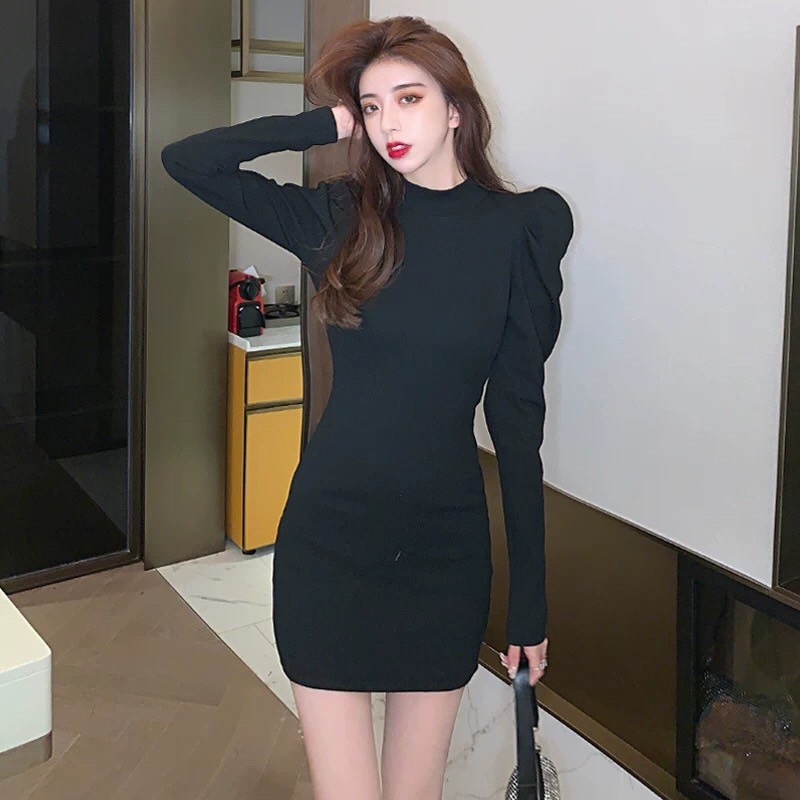 Váy dài tay vai bồng, đầm dài tay