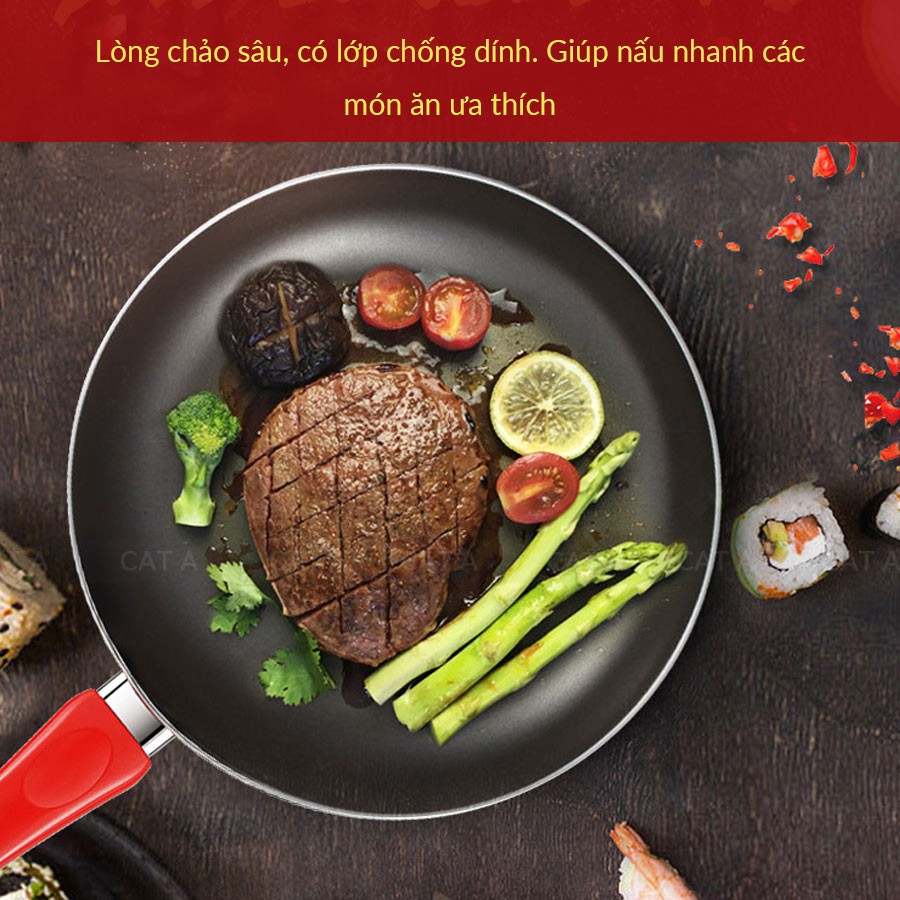 Chảo chống dính màu đỏ bằng nhôm chất lượng cao - Đường kính 24cm - An toàn cho sức khỏe, sang trọng