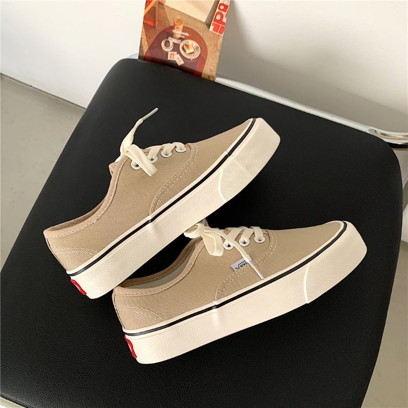 Giày đế bằng ulzzang màu nâu be cà phê sữa , có ảnh thật