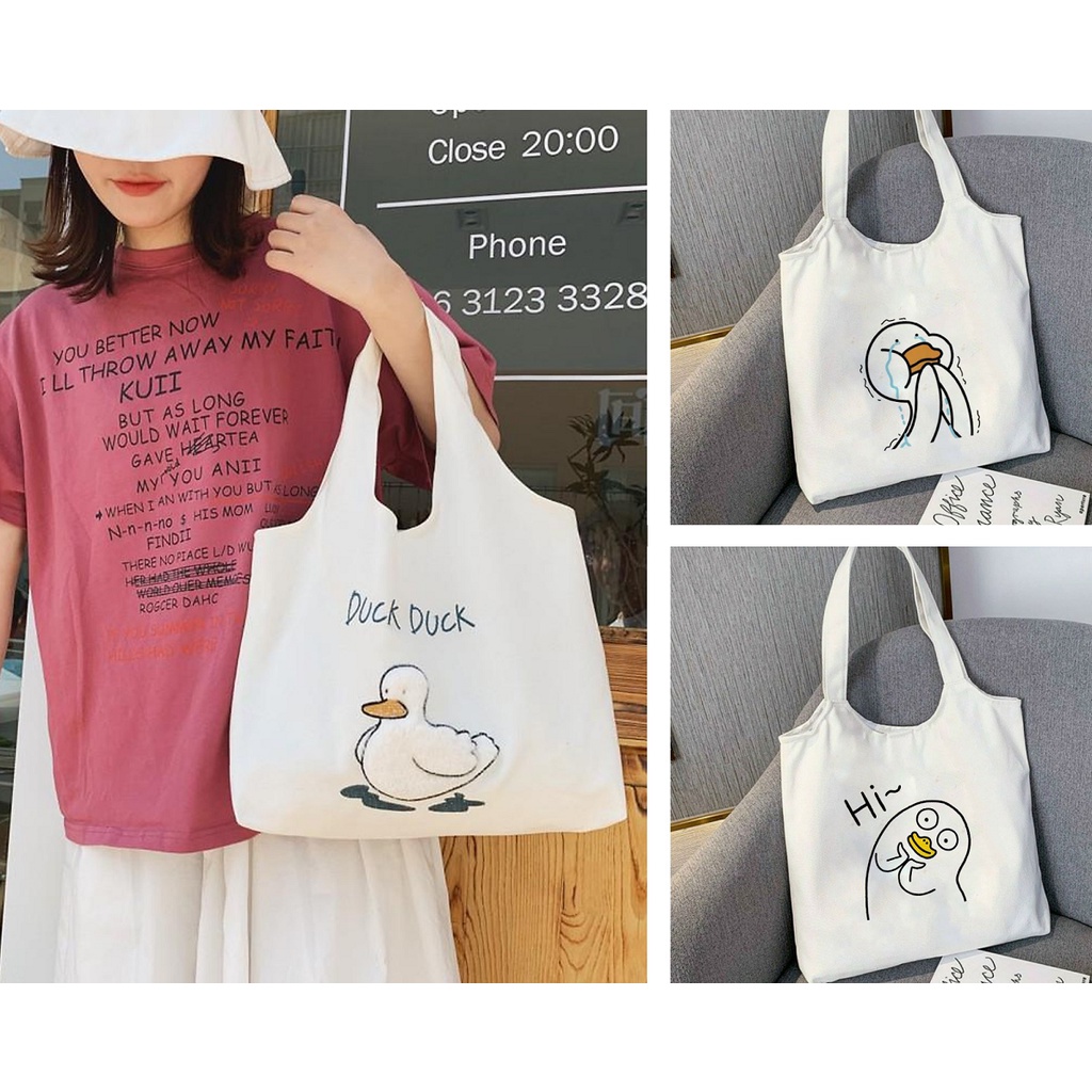 TOTE CANVAS VỊT FORM TRÒN TÚI VẢI ĐEO VAI BAG NÚT BẤM SIZE LỚN AOMIVN DU LỊCH DẠO PHỐ CÁ TÍNH
