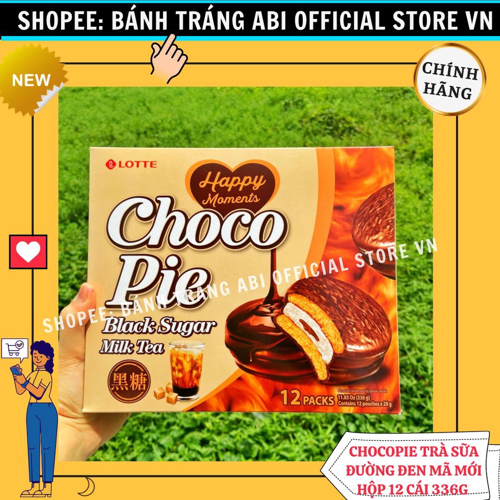 [MẪU MỚI 2022] Hộp Bánh Chocopie Trà Sữa Đường Đen Hộp 12 Cái 336g