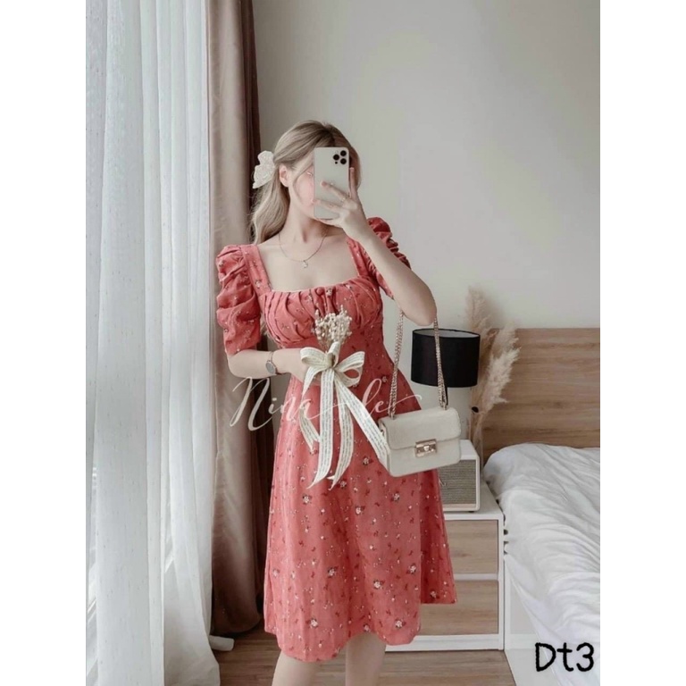 (FREE SHIP) XẢ HÀNG ĐẦM HOA LỤA NÚT BỌC THANH LỊCH CHO CÁC NÀNG TT