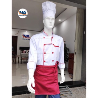 Hàng Áo đầu bếp cao cấp nam Á - Áo bếp trắng viền đỏ hàng chọn