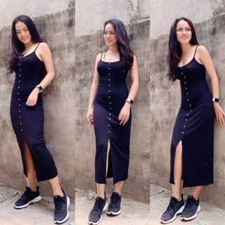 Đầm Midi MUDD phối nút xẻ tà (CÓ BIG SIZE)