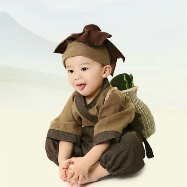 Bộ tiều phu cho bé kèm giỏ L
