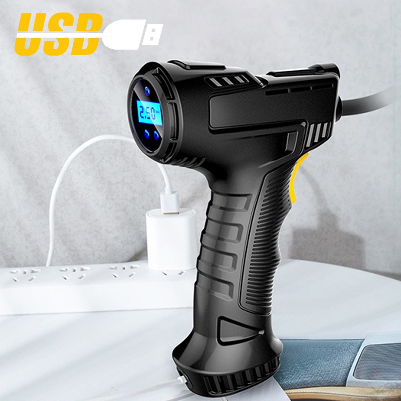 Bơm Lốp Ô Tô Cầm Tay Sạc Pin, Tẩu 12V Nhỏ Gọn Tiện Lợi