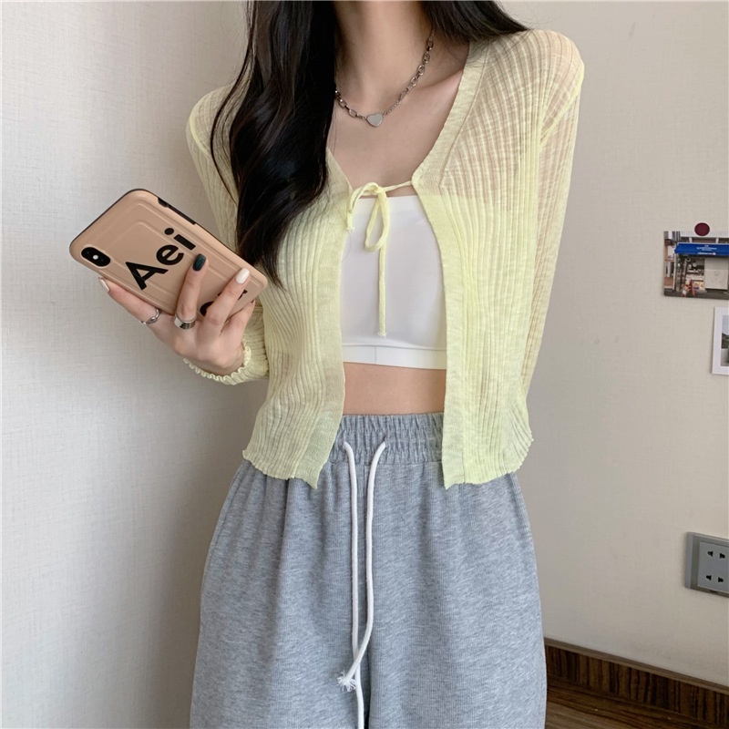 Áo Khoác Cardigan Đan Len Mỏng Cột Dây Che Nắng Thời Trang Cho Nữ