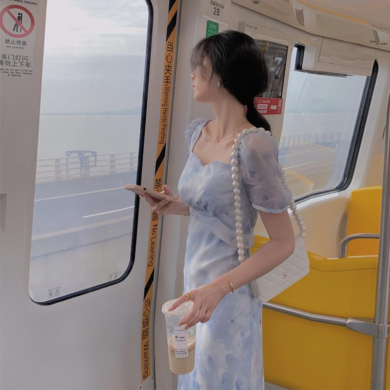 Đầm Dài Tay Phồng In Họa Tiết Thời Trang Mùa Hè Pháp Sang Trọng