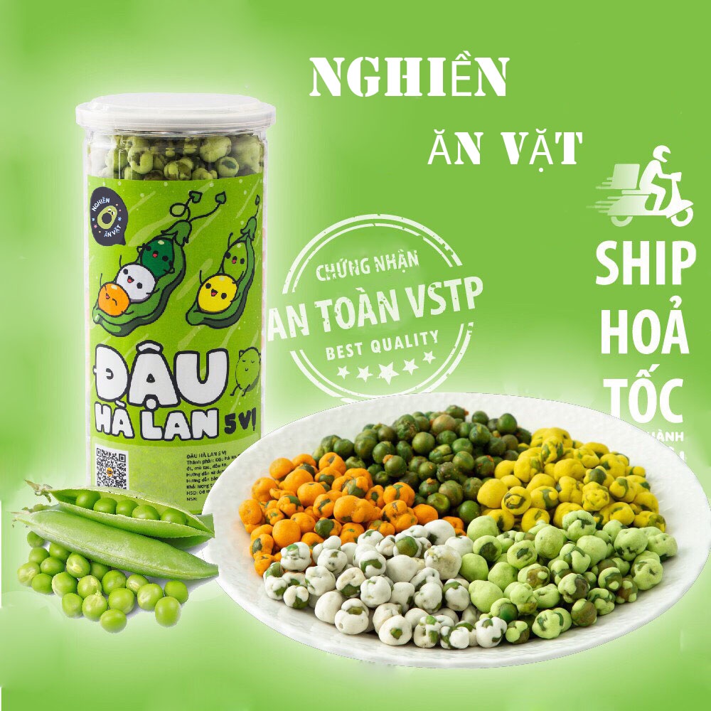 Đậu hà lan 5 vị wasabi (phô mai, tỏi, ớt, sữa, rau, củ) 450g Nghiền ăn vặt Hà Nội, vừa ngon vừa rẻ đảm bảo VSATTP