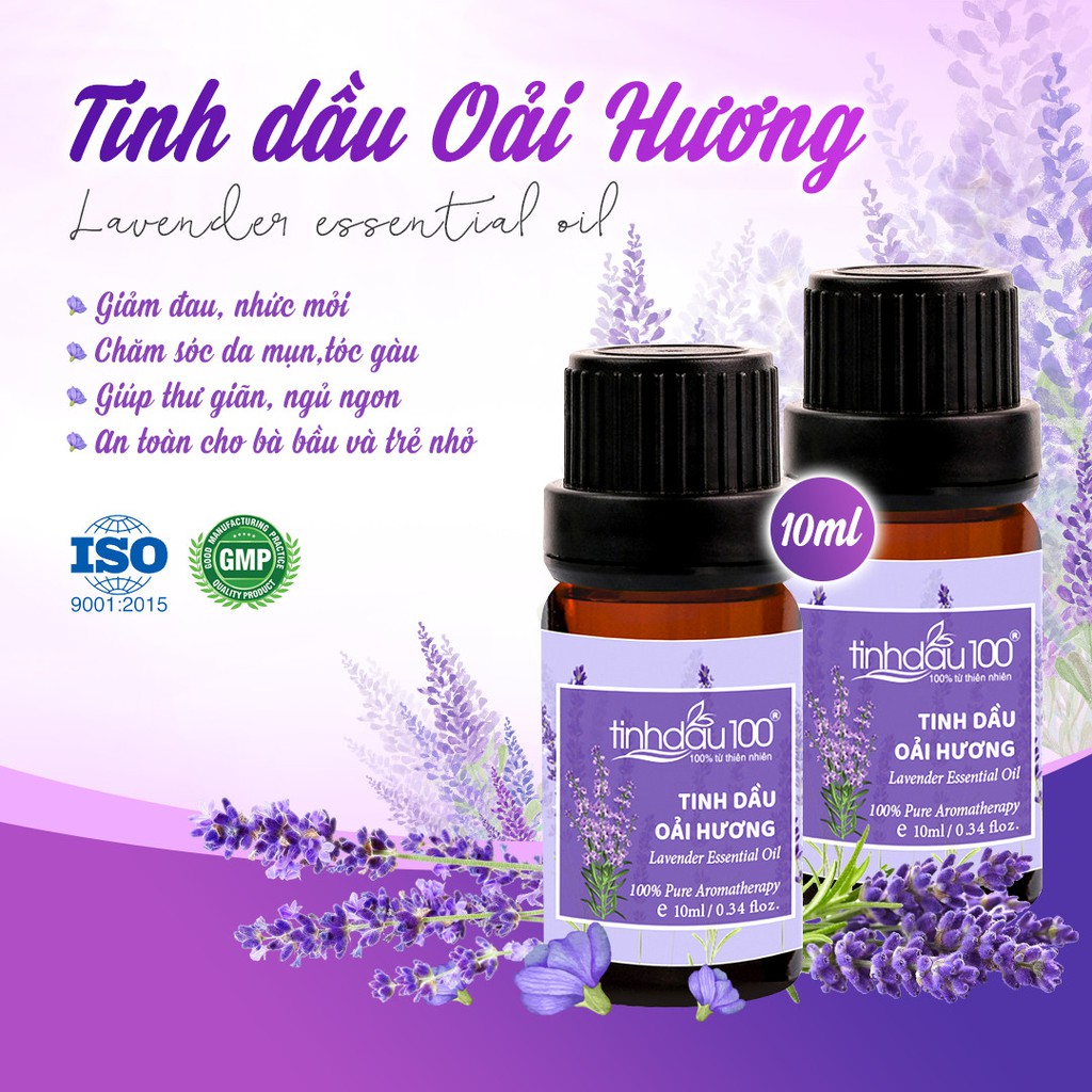 Tinh dầu oải hương Tinh Dầu 100. Tinh dầu lavender nguyên chất. Tinh dầu xông phòng khử mùi, ngủ ngon 10ml. Xuất xứ Pháp