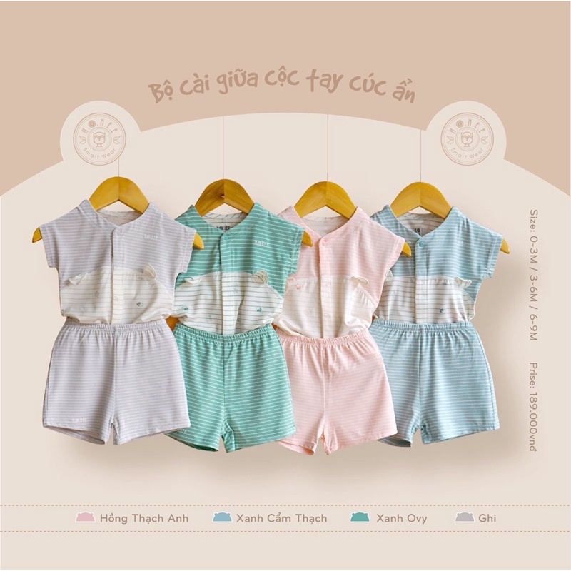 Bộ cộc tay cài giữa Hrnee cúc ẩn tinh tế, chất Modal sợi sồi mềm mát